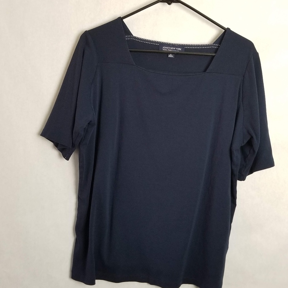 Jones NY Woman Navy Short Sleeve Knit Top Size 1X